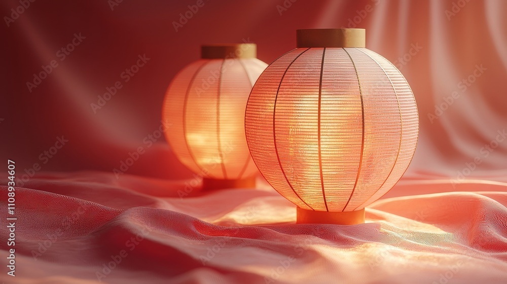 Obraz premium Soft glowing lanterns casting warm light on fabric surfaces