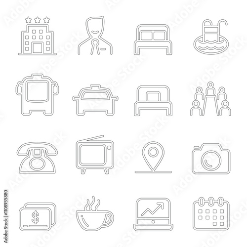 Hotel icon set in thin line style