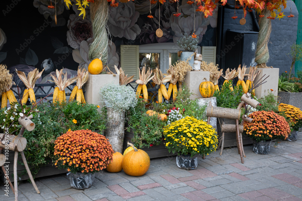 Beautiful view of the Halloween decoration in European city