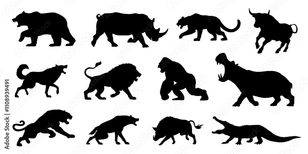 Obraz premium angry animal silhouettes on the white background