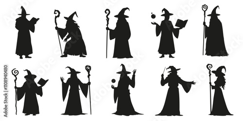 wizard silhouettes on the white background