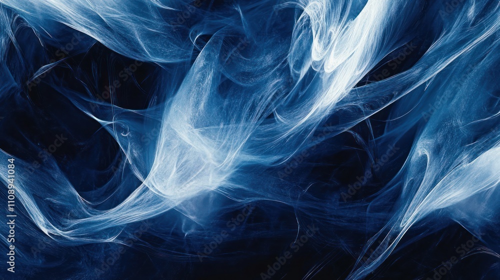 Fototapeta premium Abstract blue smoke swirling in a dark background 