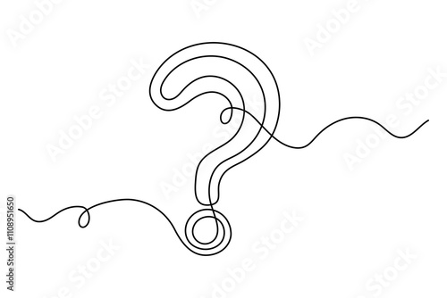 Question mark one line art, hand drawn asking sign, idea continuous contour. Query FAQ concept, finding answer. Editable stroke. Isolated. Vector illustration