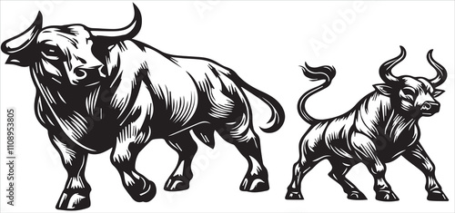 bull preparing to attack one color vector illustration