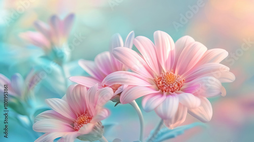 Flowers background with multicolored flowers with pastel colors  illustration.