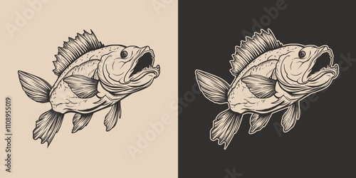 Vintage retro engraving woodcut style sketch draw paint of catfish fish. Monochrome style