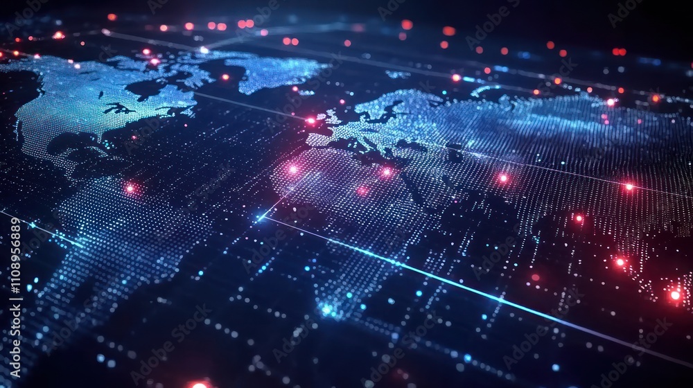 Obraz premium Global Network: Digital World Map Visualization