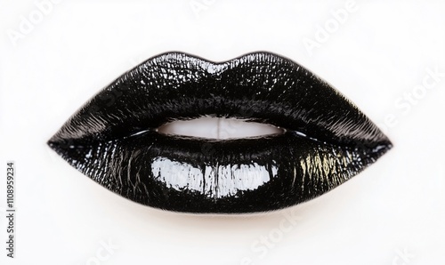 Black glossy lips, striking beauty, bold makeup, high-shine finish, artistic expression photo