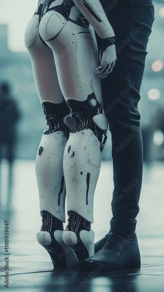 Obraz premium Human and robot close together. Human-robot relationship.