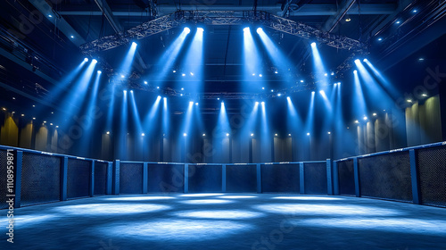 Arena Lights Illuminate Empty Octagon Cage
