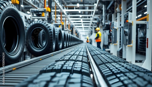 Tire Factory: Automated production line in a modern tire manufacturing facility.