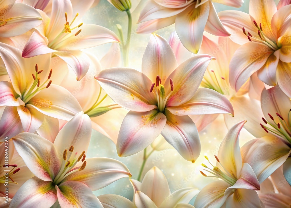 Fototapeta premium Elegant Lily Seamless Pattern: Double Exposure Floral Background Design