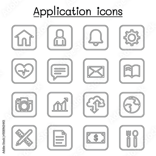 Application icon set in thin line style