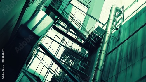 Abstract Green Industrial Building Exterior Staircase photo