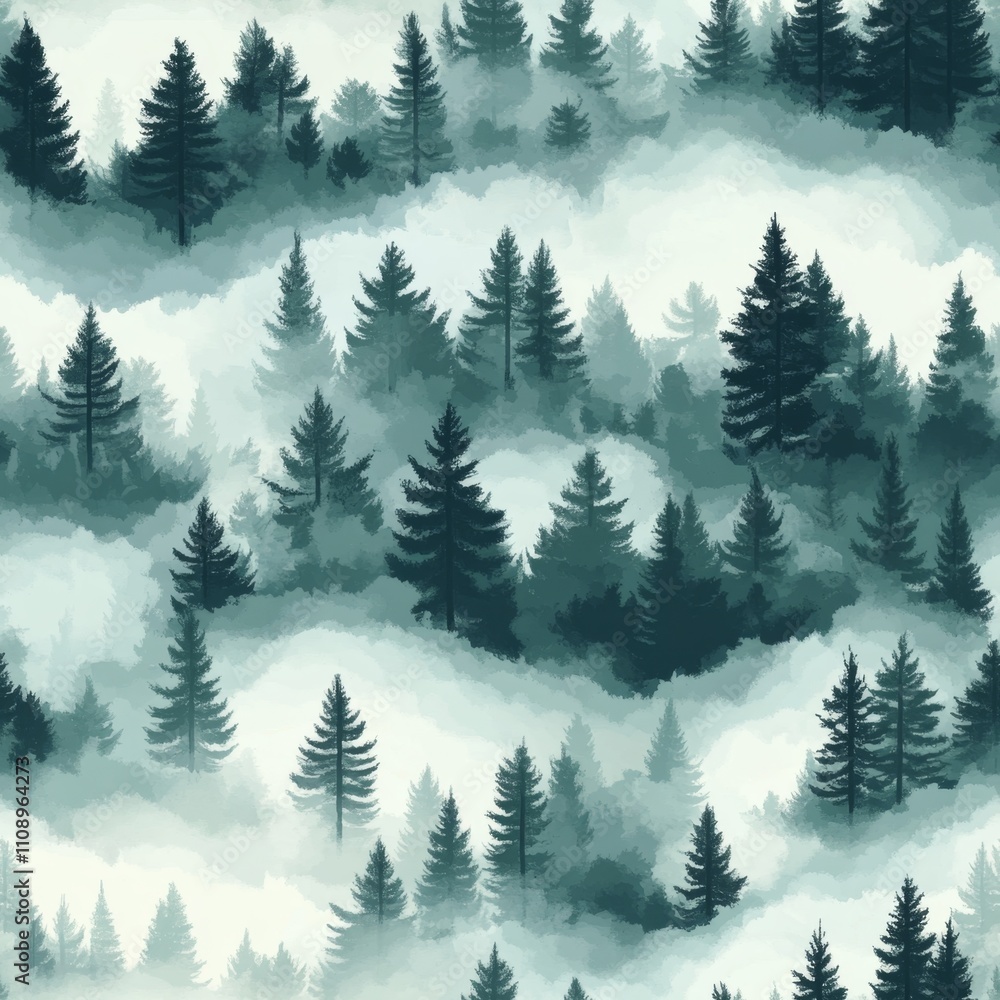 Fototapeta premium Misty Forest Landscape Pattern Design