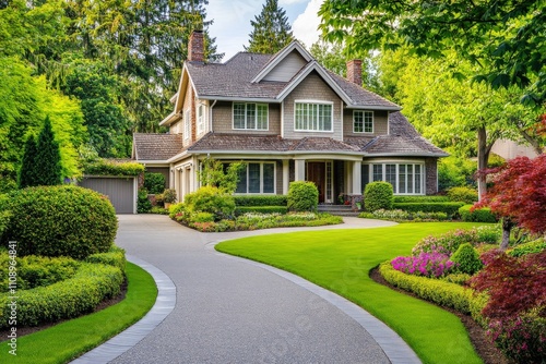 Colonial Style House in Upscale Neighborhood with Front Yard Path Entry photo