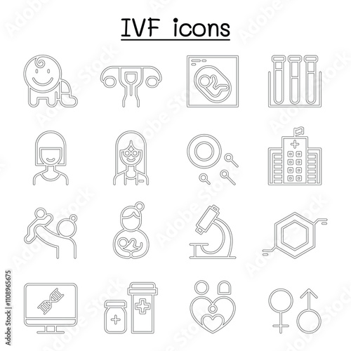 IVF, In Vitro Fertilization icon set in thin line style