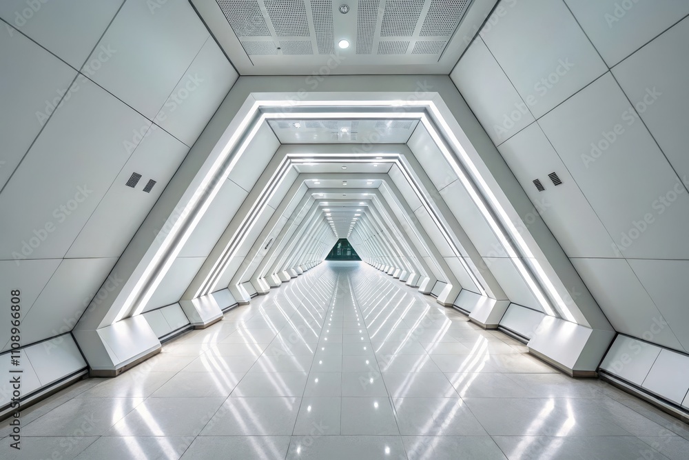 Futuristic Illuminated Corridor A Modern Architectural Perspective of a Triangular Shaped Passageway with Reflective Flooring and Integrated Lighting Futuristic Illuminated Corridor A Modern Architectural Perspective of a Triangular Shaped Passageway with Reflective Flooring and Integrated Lighting