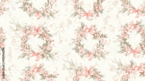 Festive Christmas Wreaths in Intricate Artistic Design on Soft Pastel Background | Ultra-Detailed Holiday Artwork