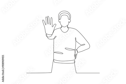 Single continuous line drawing of A man who is angry and wants people to stop. Dynamic single line draw design graphic vector illustration.
