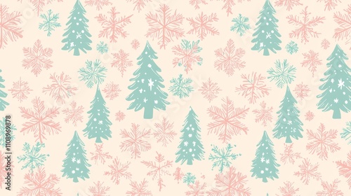 Retro Christmas Joy Seamless Pattern in Pastel Colors for Holiday Decorations