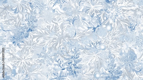 Frosty Elegance - Detailed Christmas Seamless Pattern in Blue and Silver for Winter Decor