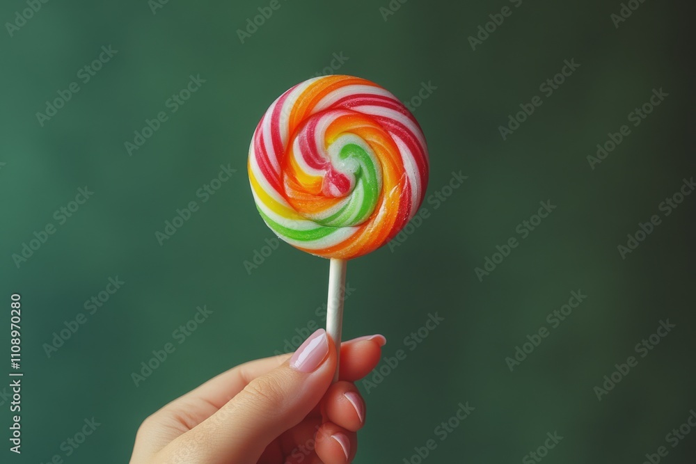 A hand holding a lollipop against a Blue background A hand holding a lollipop against a Blue background