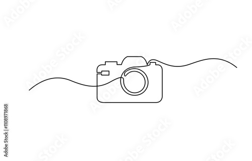 Camera one continuous line drawing vector illustration, One continuous editable line drawing of a professional camera, One continuous line drawing of camera linear style.