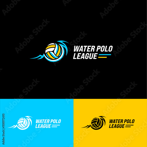 Modern water polo club logo that incorporates elements of a volleyball and water illustration.