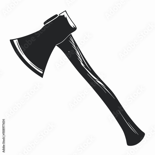 Silhouette Design of a Wooden Axe with a Sharp Blade and Rustic Wooden Handle in a Minimalist Style