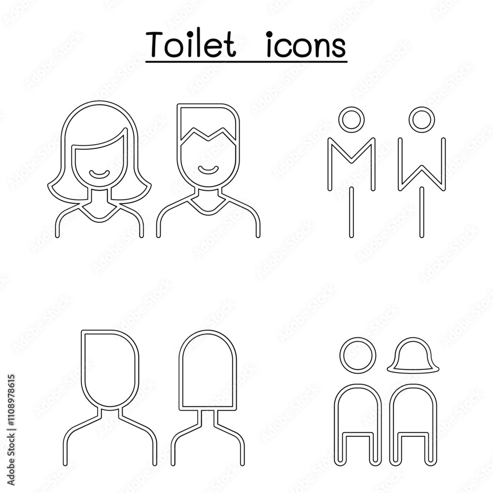Toilet, restroom, bathroom icon set in thin line style