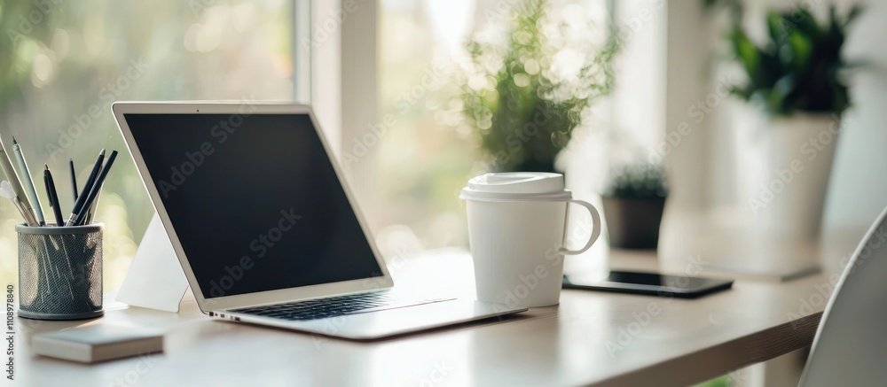 custom made wallpaper toronto digitalCreative office space featuring a digital tablet and coffee for a productive vibe.