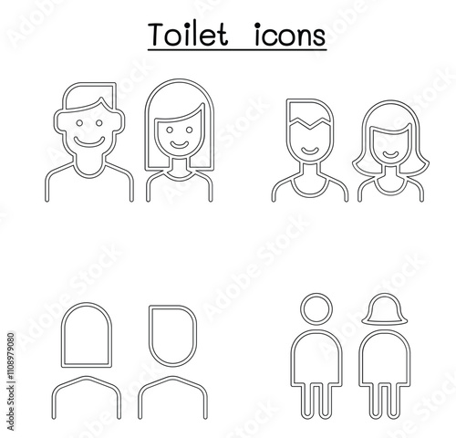 Modern Toilet, restroom, bathroom symbol set in thin line style