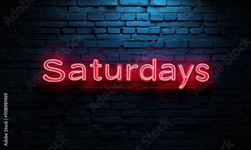 Neon Saturdays Sign on Brick Wall photo