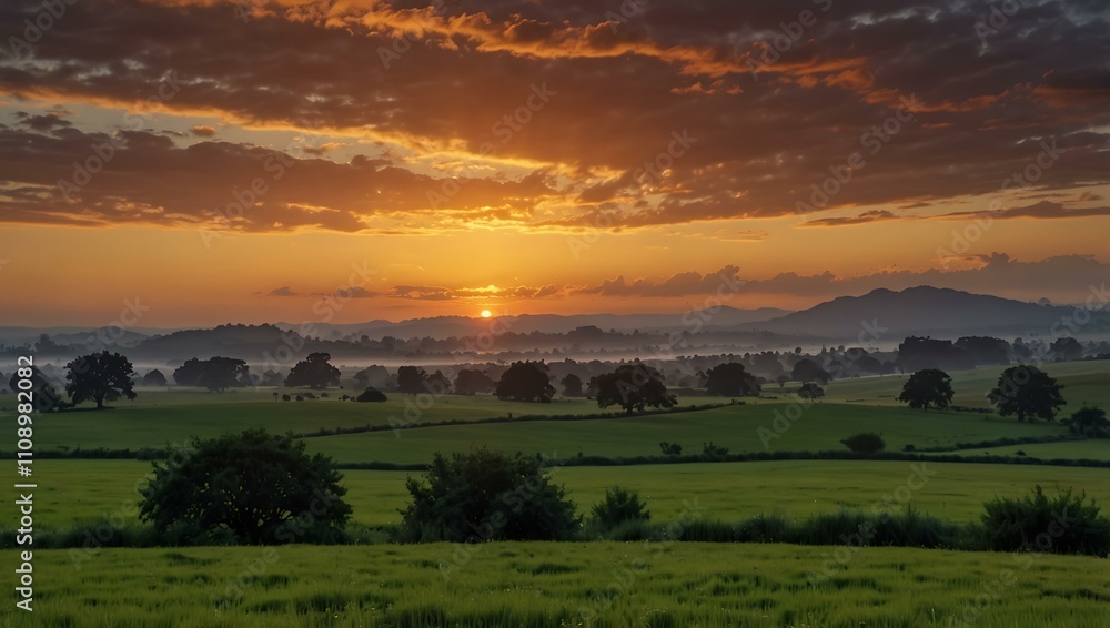 Fototapeta premium Sunset in a serene landscape.