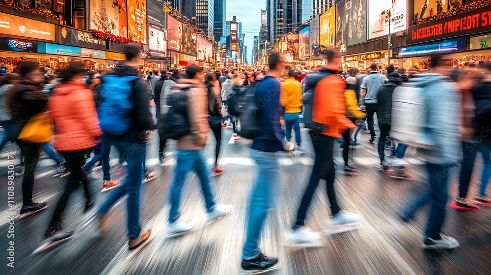 Fototapeta premium Blurred Motion of People Walking in a City Street