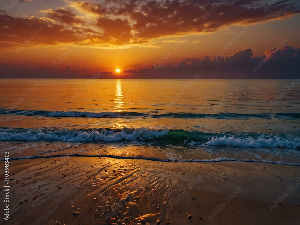 Fototapeta premium Sunset on the beach with vibrant colors.