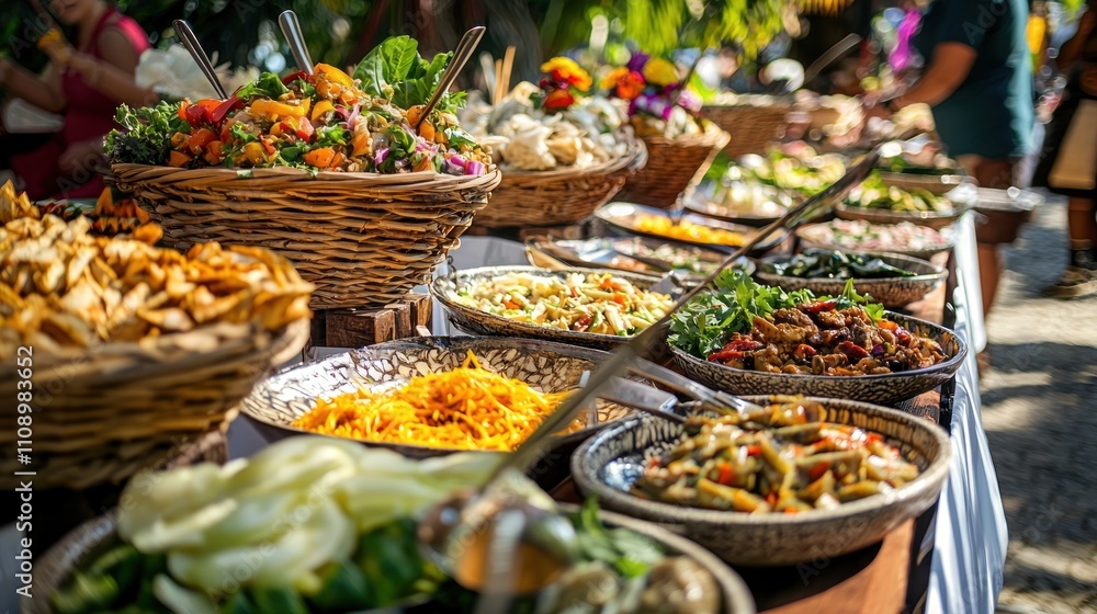 Obraz premium A food festival featuring booths from different cultures, each displaying unique culinary offerings.