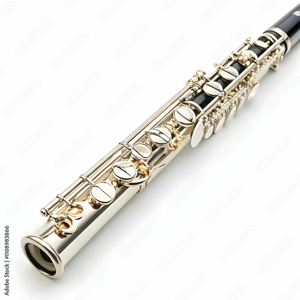 Fototapeta premium A polished oboe with intricate finger keys, displayed elegantly