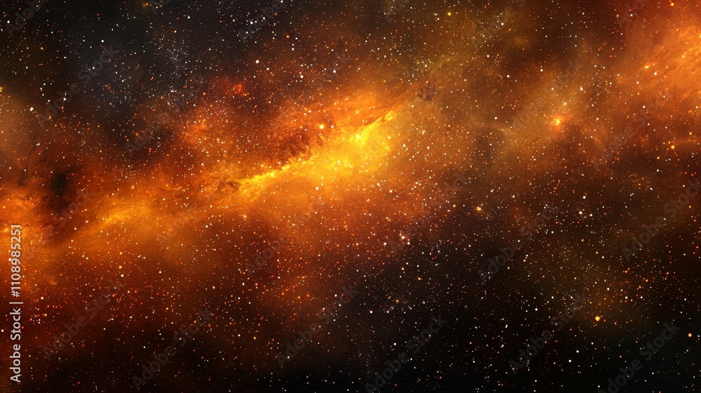 Fototapeta premium A bright orange and black nebula with stars in the background