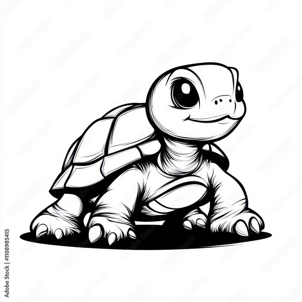 Fototapeta premium Turtle adventure in nature's embrace wildlife habitat black and white close-up view cuteness overload