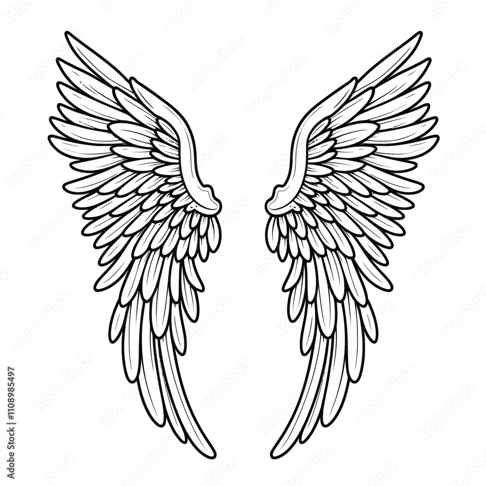 Obraz premium Vector outline wings on white backgrounds