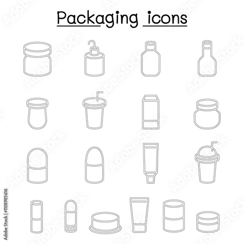 Packaging icon set in thin line style