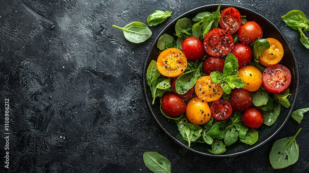 A black bowl filled with lots of different types of tomatoes A black bowl filled with lots of different types of tomatoes