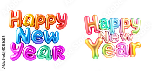 Happy New Year multi color balloons with transparent background