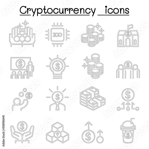 Cryptocurrency icon set in thin line style