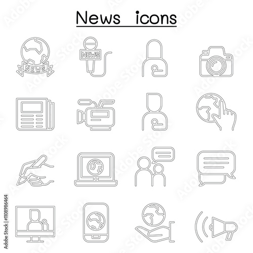 News icon set in thin line style