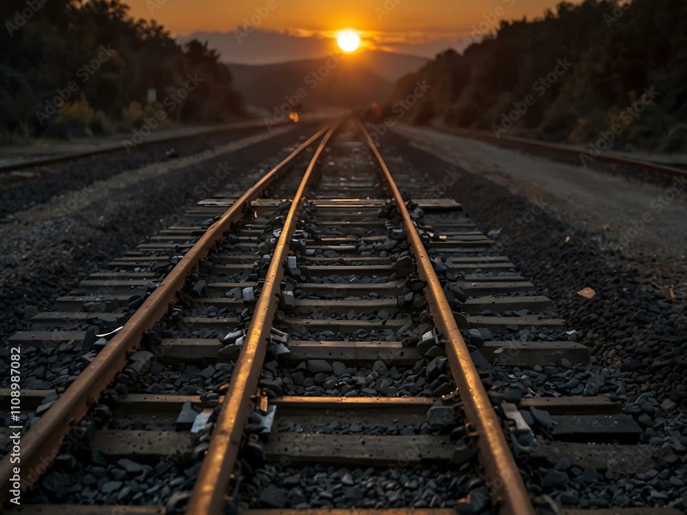 Obraz premium Sunset railway tracks transporting coal.