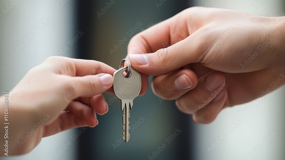 A person handing a house key to another person