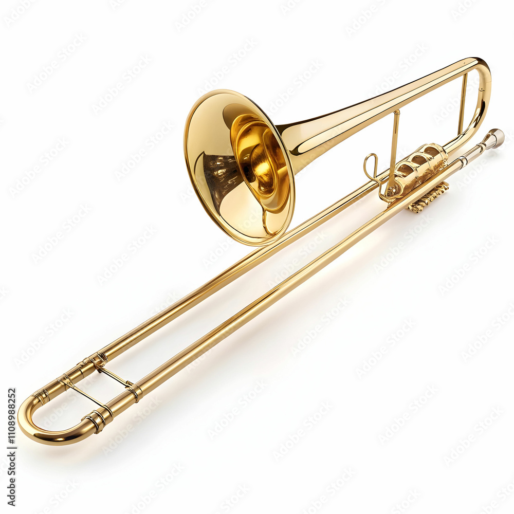 Obraz premium A shiny trombone with a golden finish and extended tuning slide,